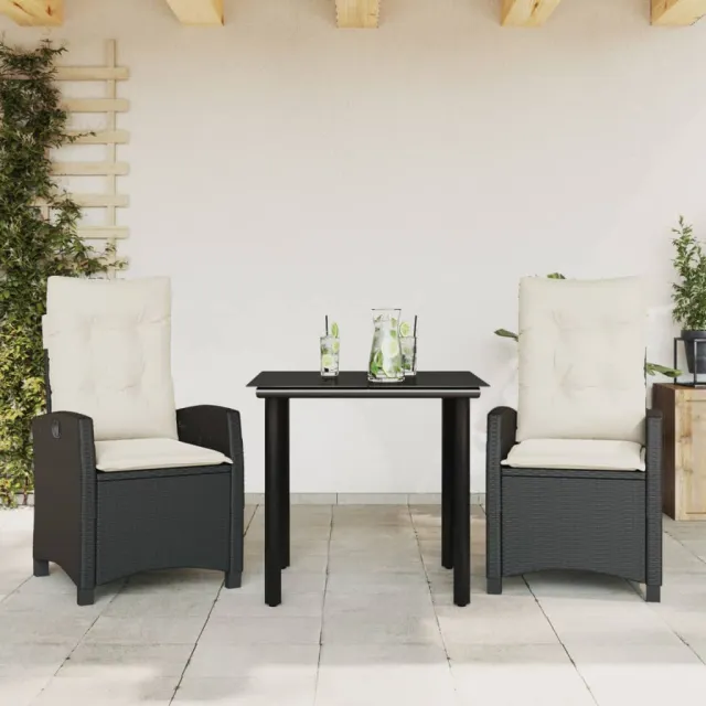 vidaXL 3-delige Tuinset met kussens poly rattan zwart, foto 2