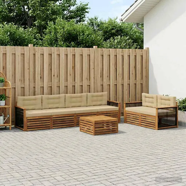 vidaXL Buiten bankenset 7 st 6-zits Natuurlijk en Beige
