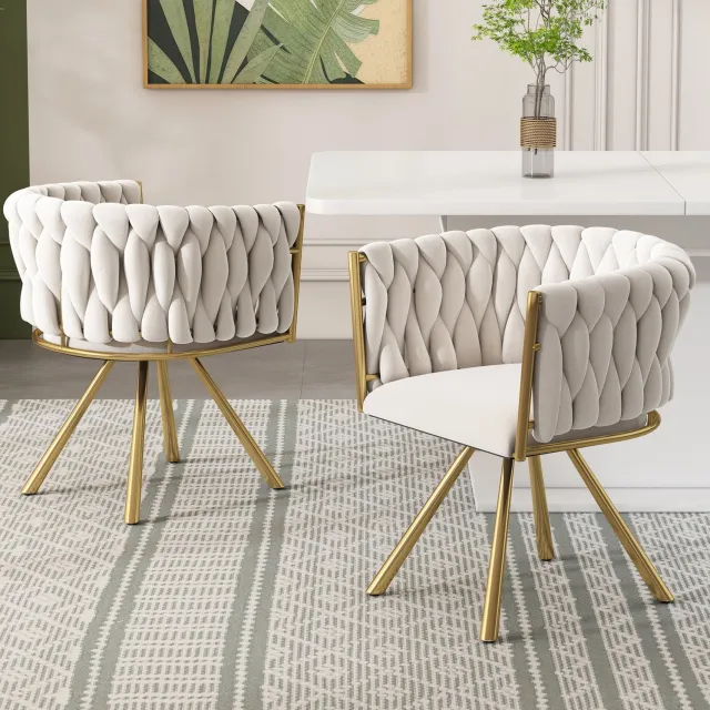 Maisentiel Eetkamerstoel set van 2 - 360° draaibaar - velvet - beige/goud - 59 x 54 cm