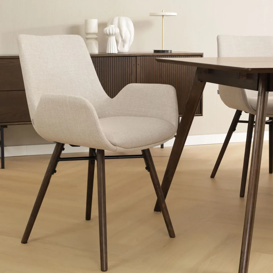Nolon Nena-Eef eetkamerstoel beige - walnoot houten onderstel, foto 2