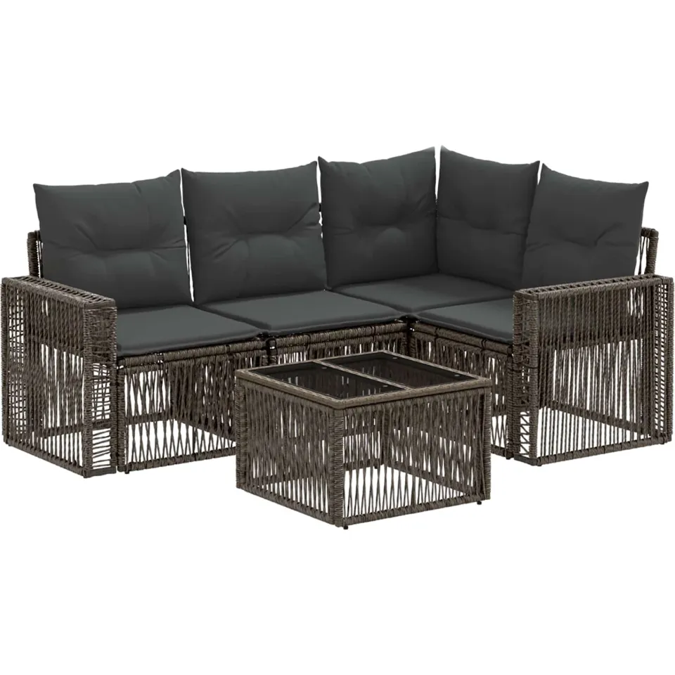 vidaXL Tuinbankenset 5 st 4-zits Grijs en Donkergrijs poly rattan, foto 3