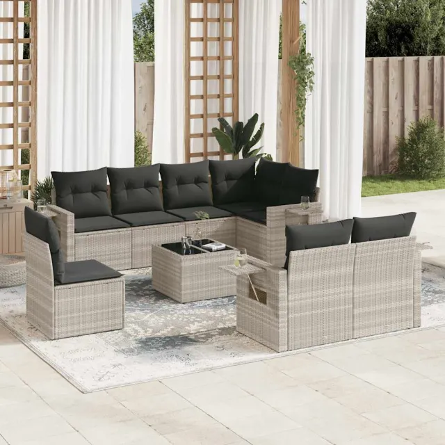 vidaXL 9-delige Loungeset met kussens poly rattan lichtgrijs grijs, foto 2