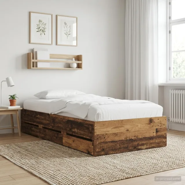 vidaXL Bedframe met opslag met lade met opslag Oud hout Bewerkt hout Bruin