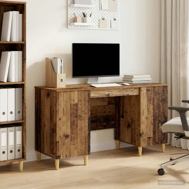 vidaXL Bureau met plank Oud hout 142,5 x 50 x 75 cm Bewerkt hout Bruin