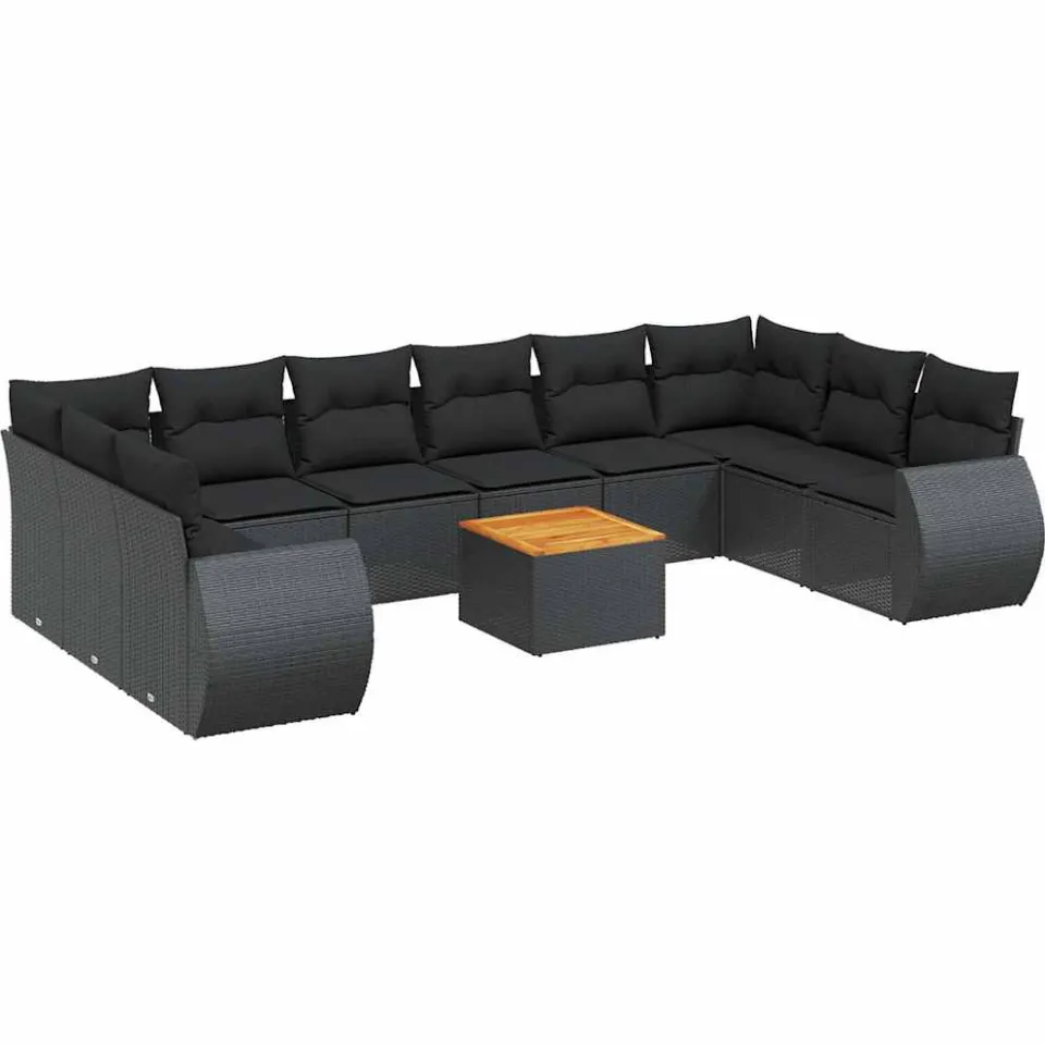 vidaXL 11-delige Loungeset met kussens poly rattan zwart, foto 3