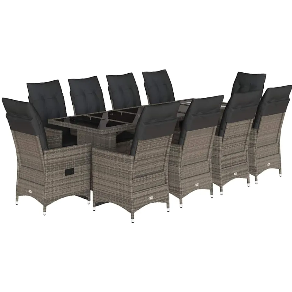 vidaXL 11-delige Bistroset met kussens poly rattan grijs, foto 3