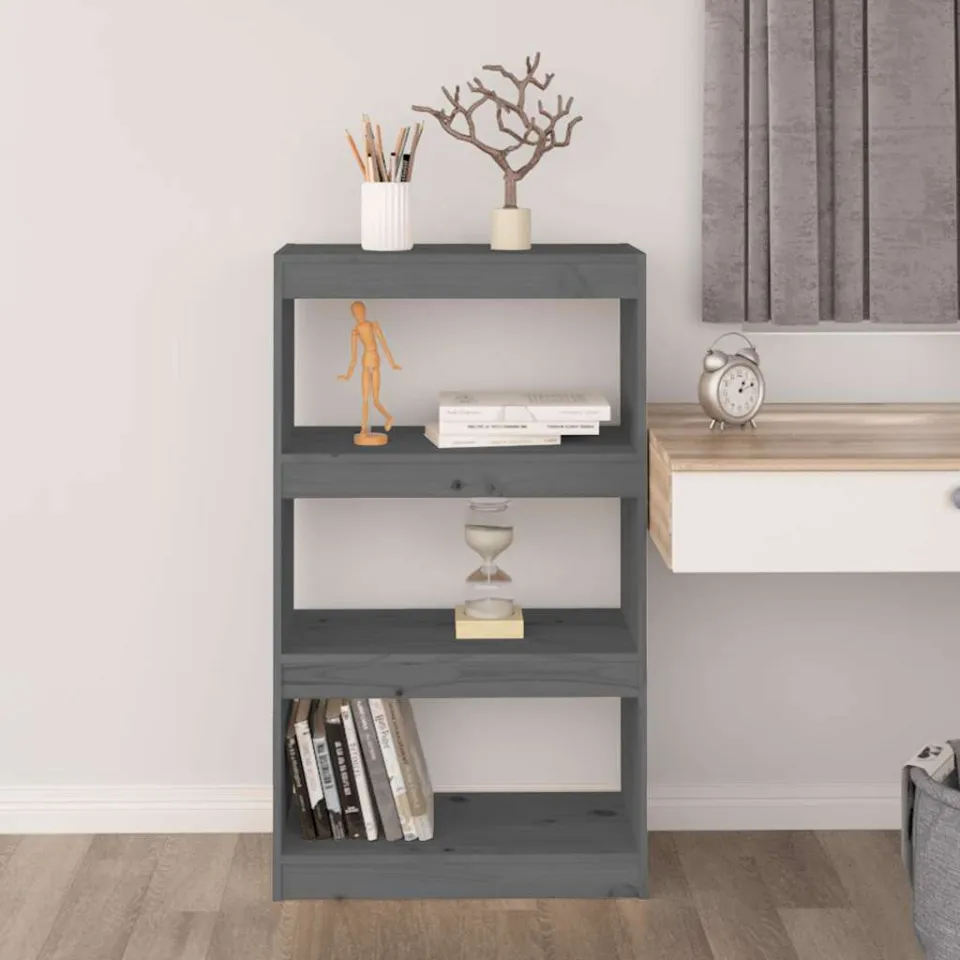 vidaXL Boekenkast/kamerscherm 60x30x103,5 cm massief grenenhout grijs, foto 3