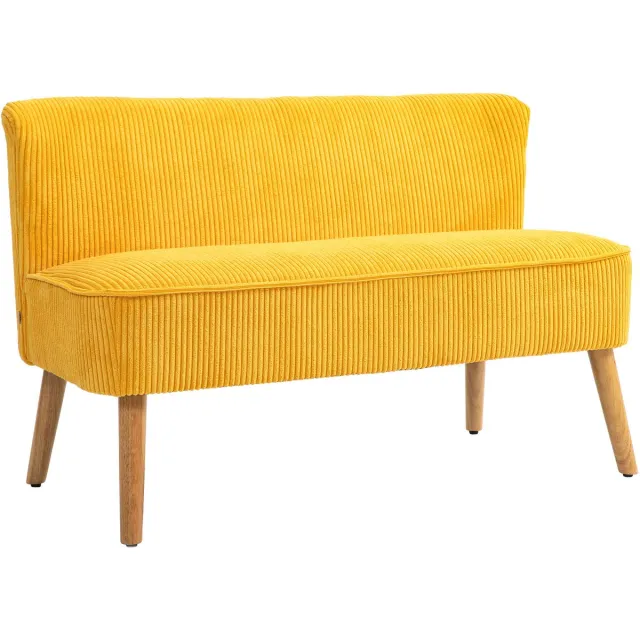 Homona 2-zitsbank - Met cordlook bekleding en schuimvulling - Met houten frame en poten - 117 x 56,5 x 77 cm - Geel