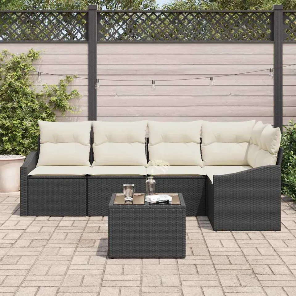 vidaXL Tuinbankenset 6 st Bruin en Crème poly rattan, foto 3