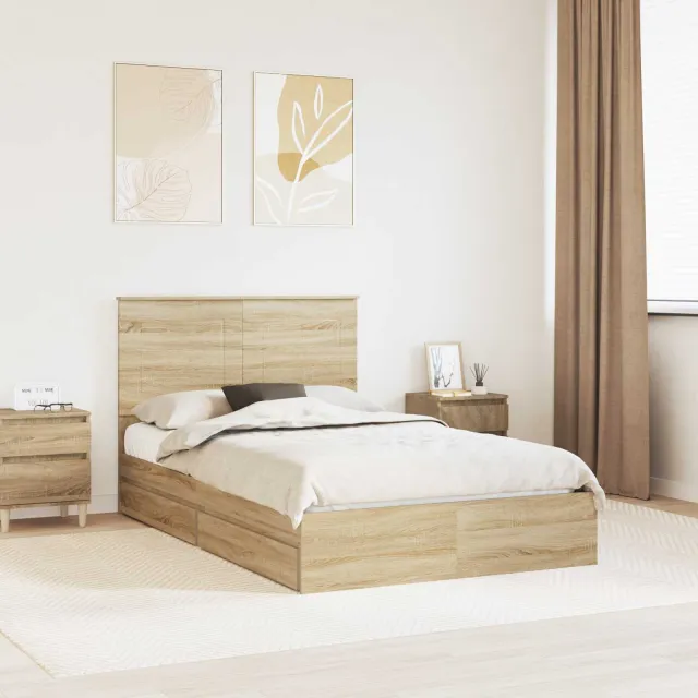 vidaXL Opslag bed met lade Sonoma Eiken 135 x 190 cm Bewerkt hout Bruin