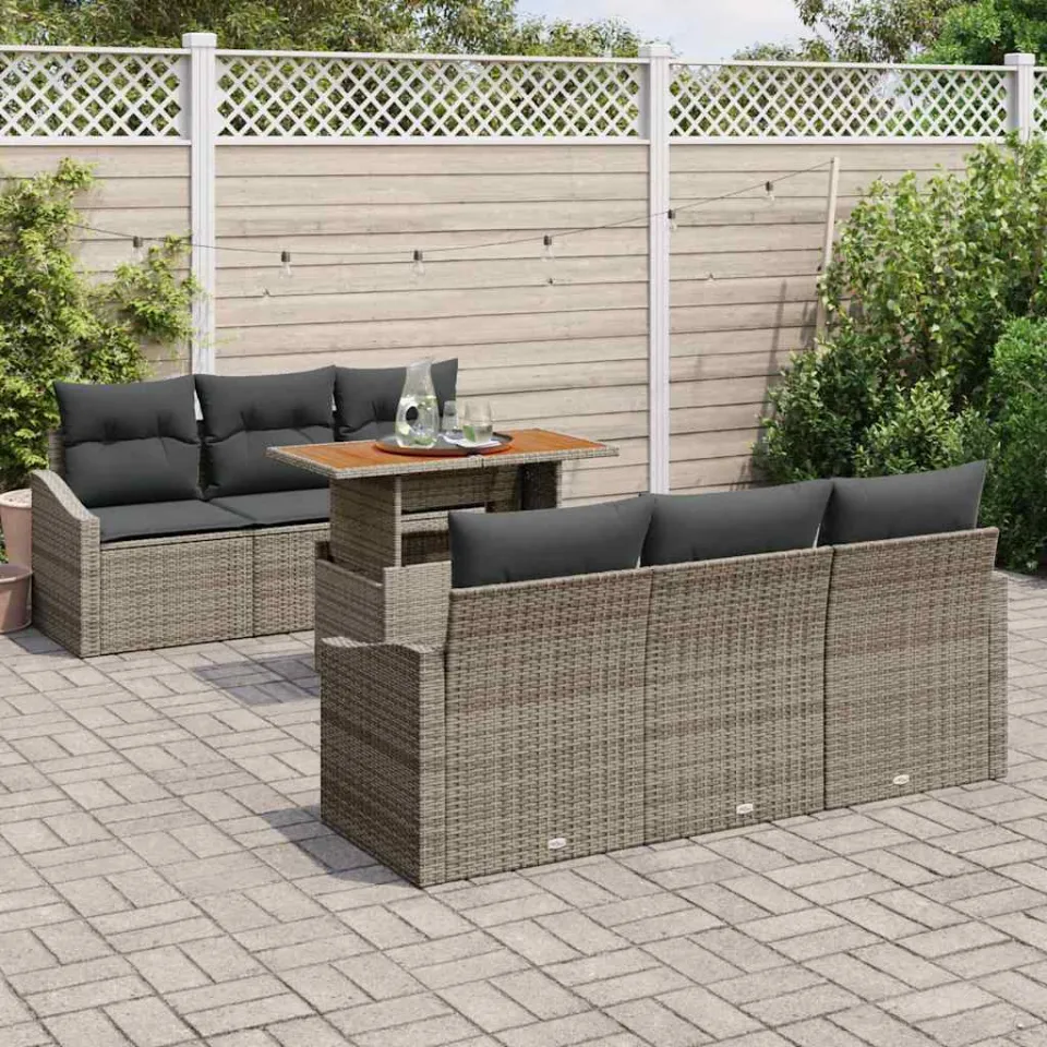 vidaXL Tuin Sofa Set 7 st Grijs Poly riet, foto 2