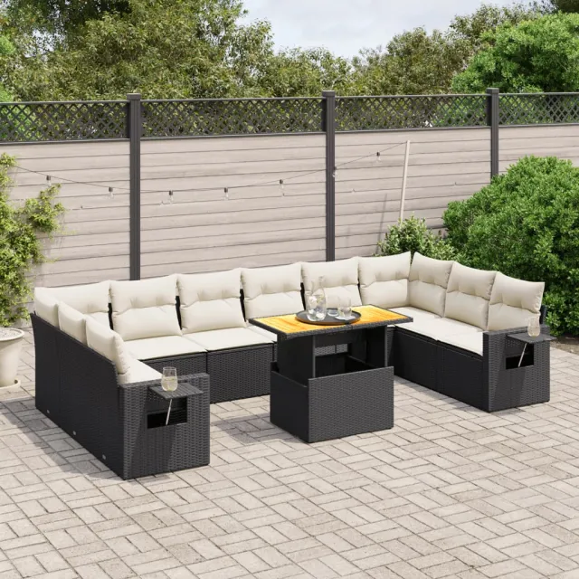vidaXL 11-delige Loungeset met kussens poly rattan zwart, foto 2