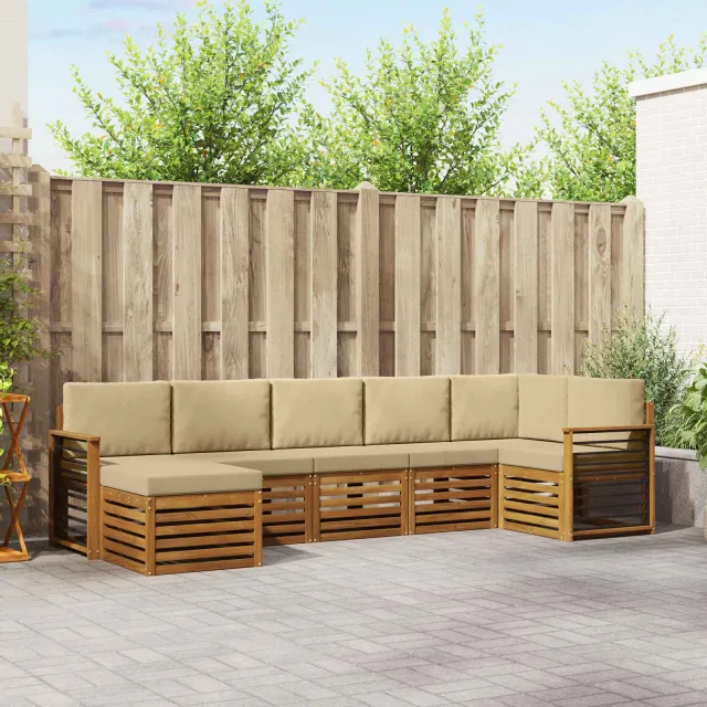 vidaXL Buiten bankenset 7 st 6-zits Natuurlijk en Beige