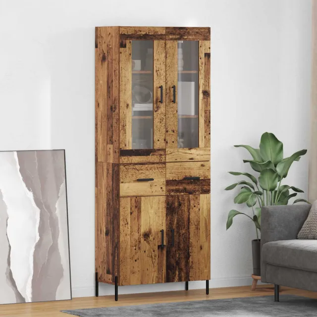 vidaXL Highboard Oud Hout 69,5 x 34 x 180 cm Bewerkt hout Bruin