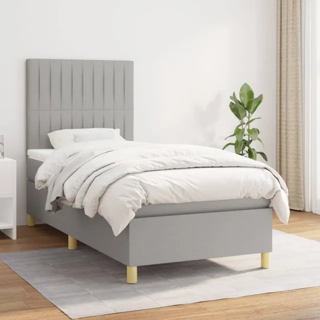vidaXL Boxspring met matras stof lichtgrijs 90x200 cm grijs