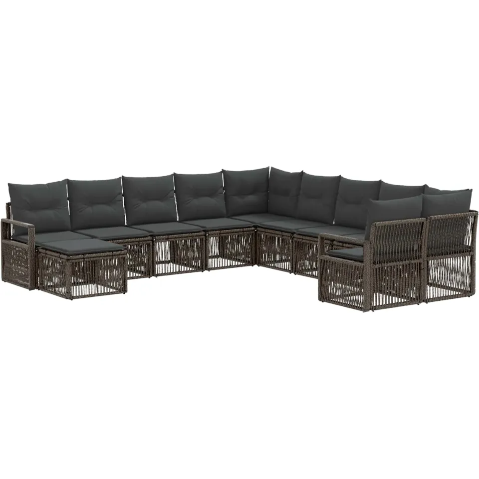 vidaXL Tuinbankenset 11 st 11-zits Grijs poly rattan, foto 3
