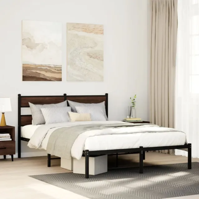 vidaXL Bedframe met hoofdbord zonder matras bruin eiken 137x190 cm