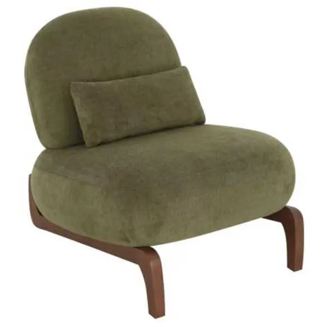 in& out door furniture Schattige accentstoel met massief houten poten, fluwelen woonkamerstoel met zachte kussens, knusse slaapkamerstoel, comfortabele armloze leesstoel voor appartement, wachtruimte, balkon- Groen+stof