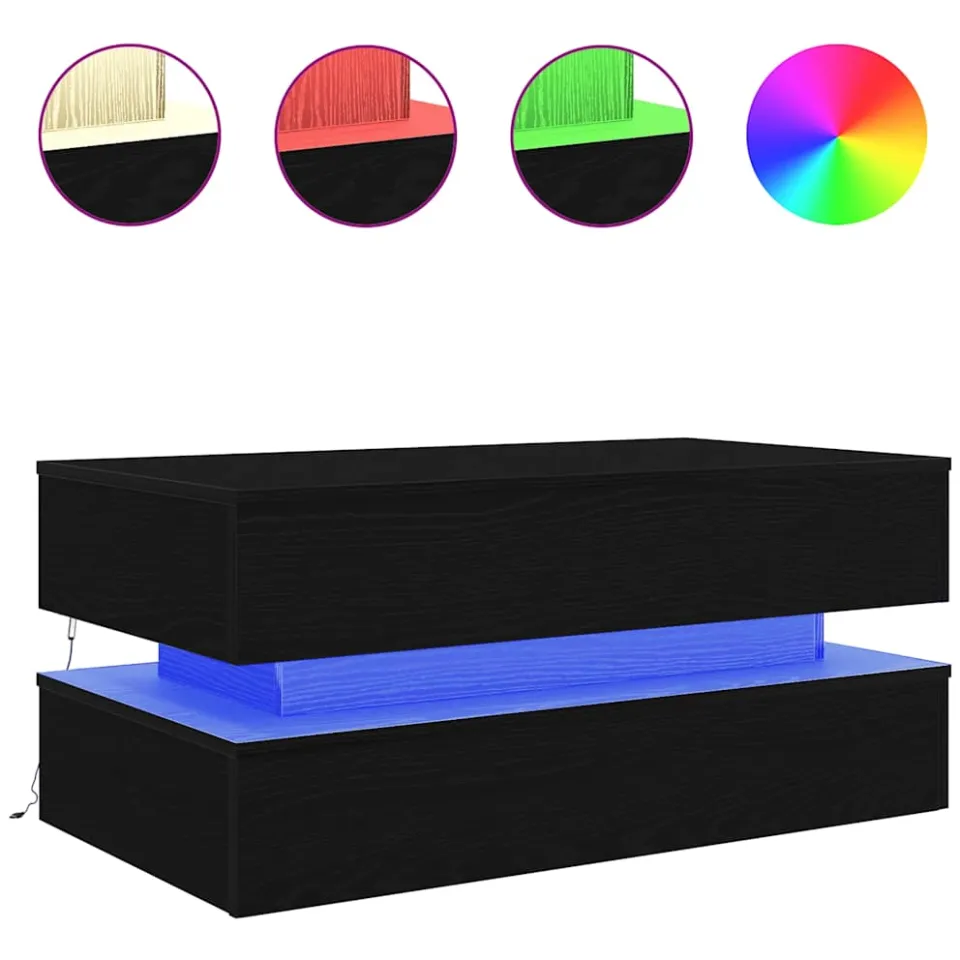 vidaXL Salontafel met LED-verlichting 90x50x40 cm zwart eiken