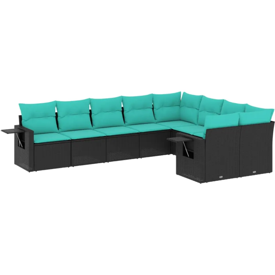 vidaXL 9-delige tuinbankset met kussens van zwart polyrotan, foto 3