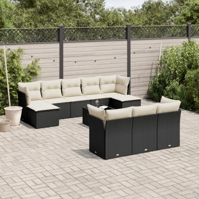 vidaXL 11-delige Loungeset met kussens poly rattan zwart, foto 2