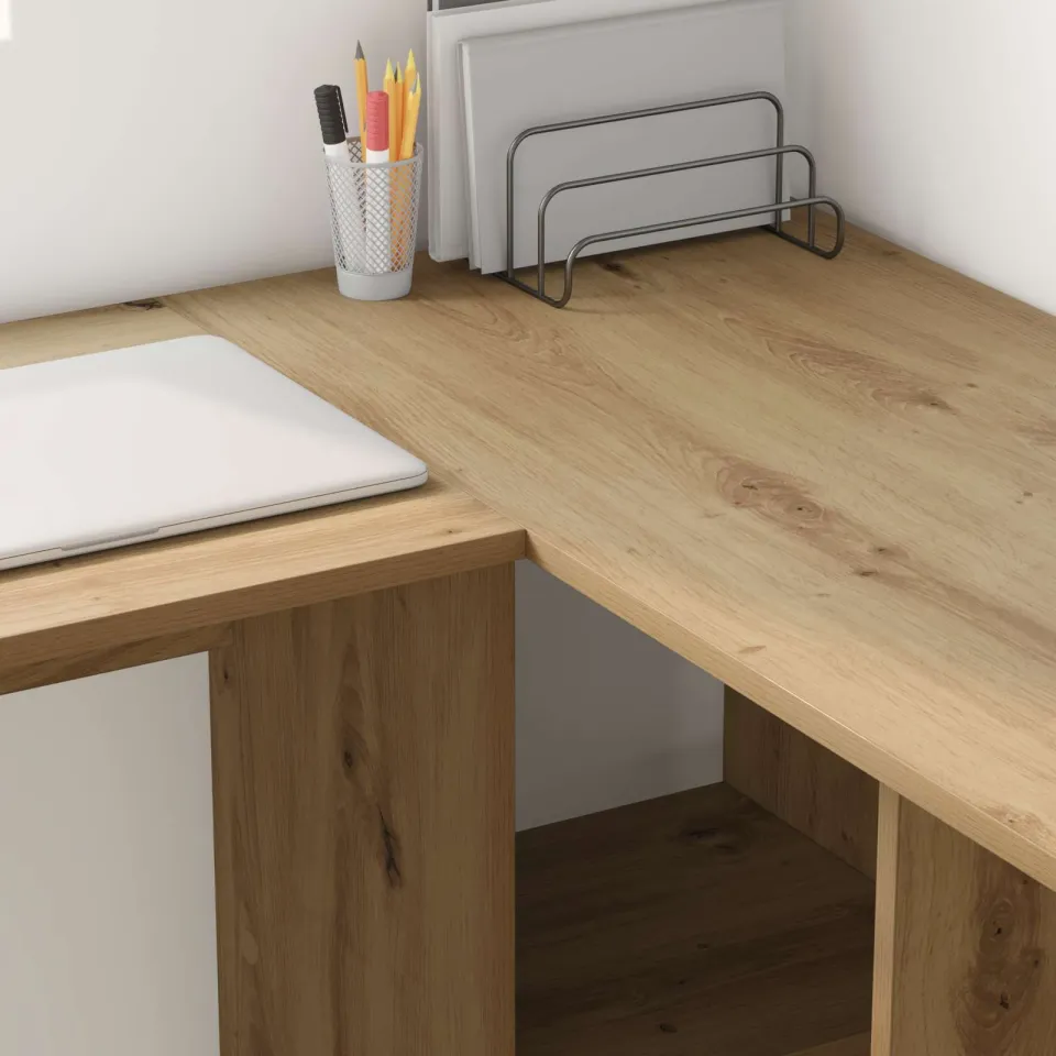 vidaXL Hoekbureau Artisan Eiken 142 x 102 x 73 cm Bewerkt hout, foto 3