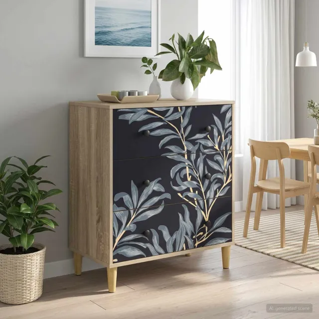 vidaXL Ladekast DOKKUM Blauw varenmotief 66 x 36,5 x 75 cm Sonoma Bruin