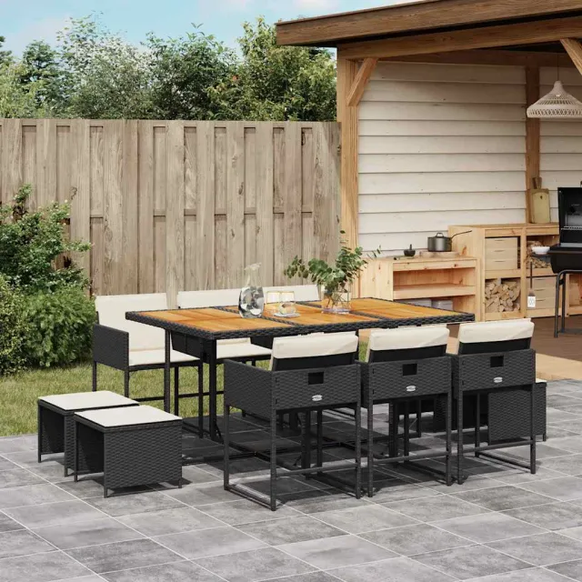 vidaXL 11-delige Tuinset met kussens poly rattan zwart, foto 2