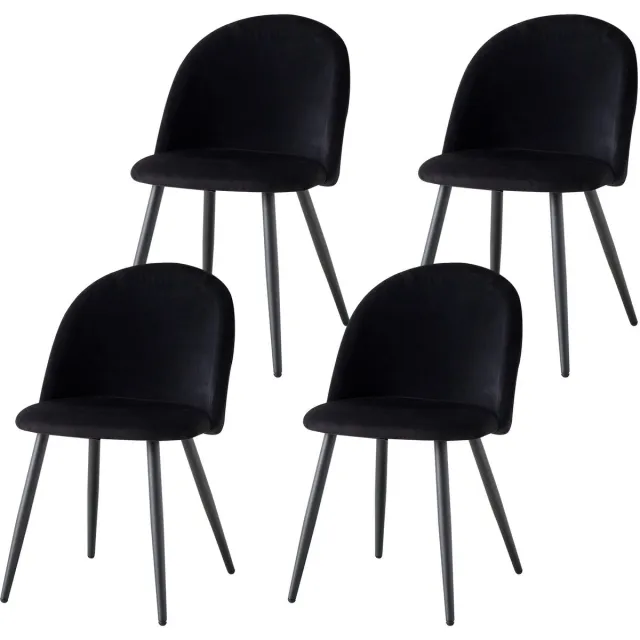 NaevaMi Eetkamerstoelen - Eetkamerstoelen Set van 4 - Vintage Stoelen – Fauteuils – Zittingen – Relax Stoelen – Metalen Poten met Antislip Bescherming – Zacht Fluwelen Velours Bekleding – Comfortabele Sponsvulling – Max. 150kg - Zwart