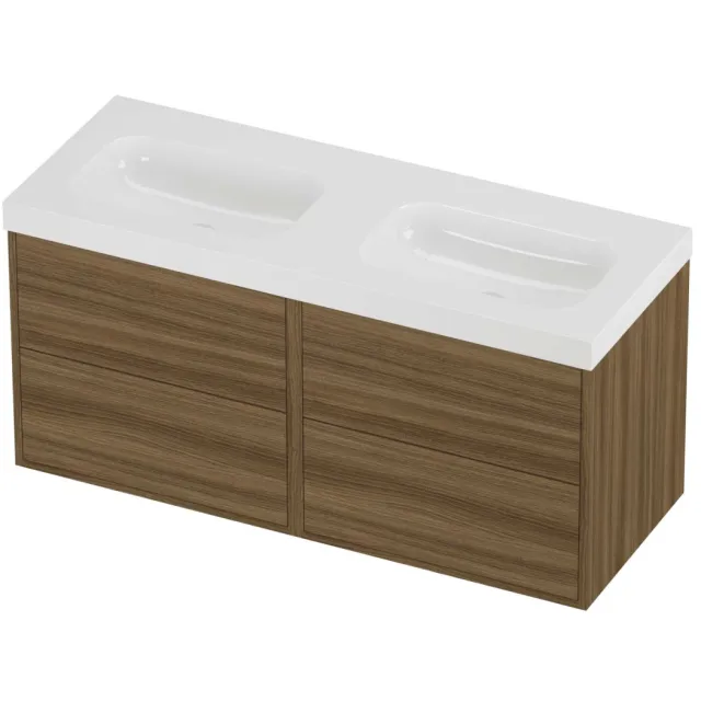 Proline Haga Badmeubelset Polystone Mezza Voor Grepen 120x46x58 cm Glans Wit Caramel Walnut Houtlook