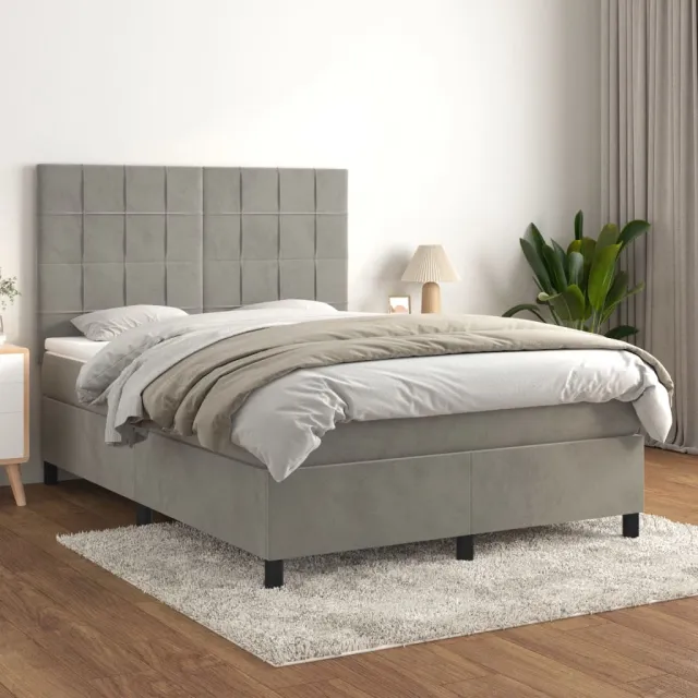 vidaXL Boxspring met matras fluweel lichtgrijs 140x190 cm grijs