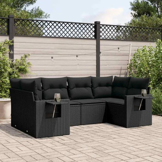 vidaXL 6-delige Loungeset met kussens poly rattan zwart, foto 2