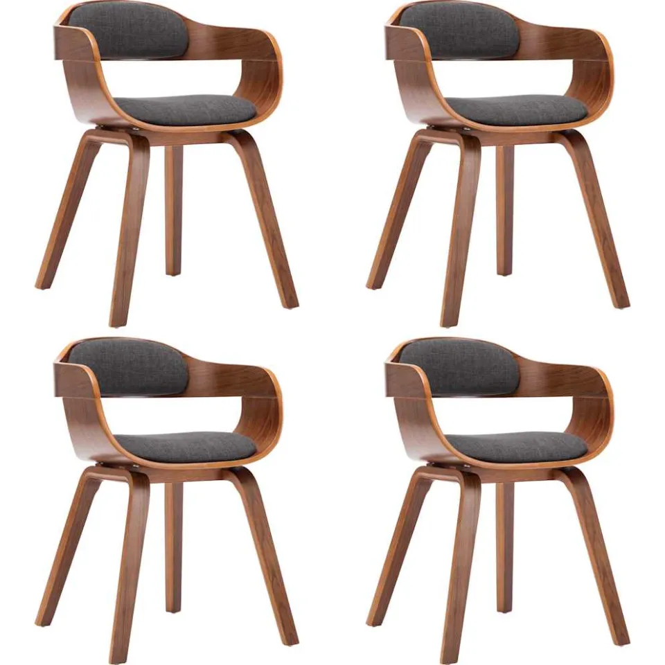 vidaXL Eetkamerstoelen 4 st stof en gebogen hout donkergrijs grijs, foto 3