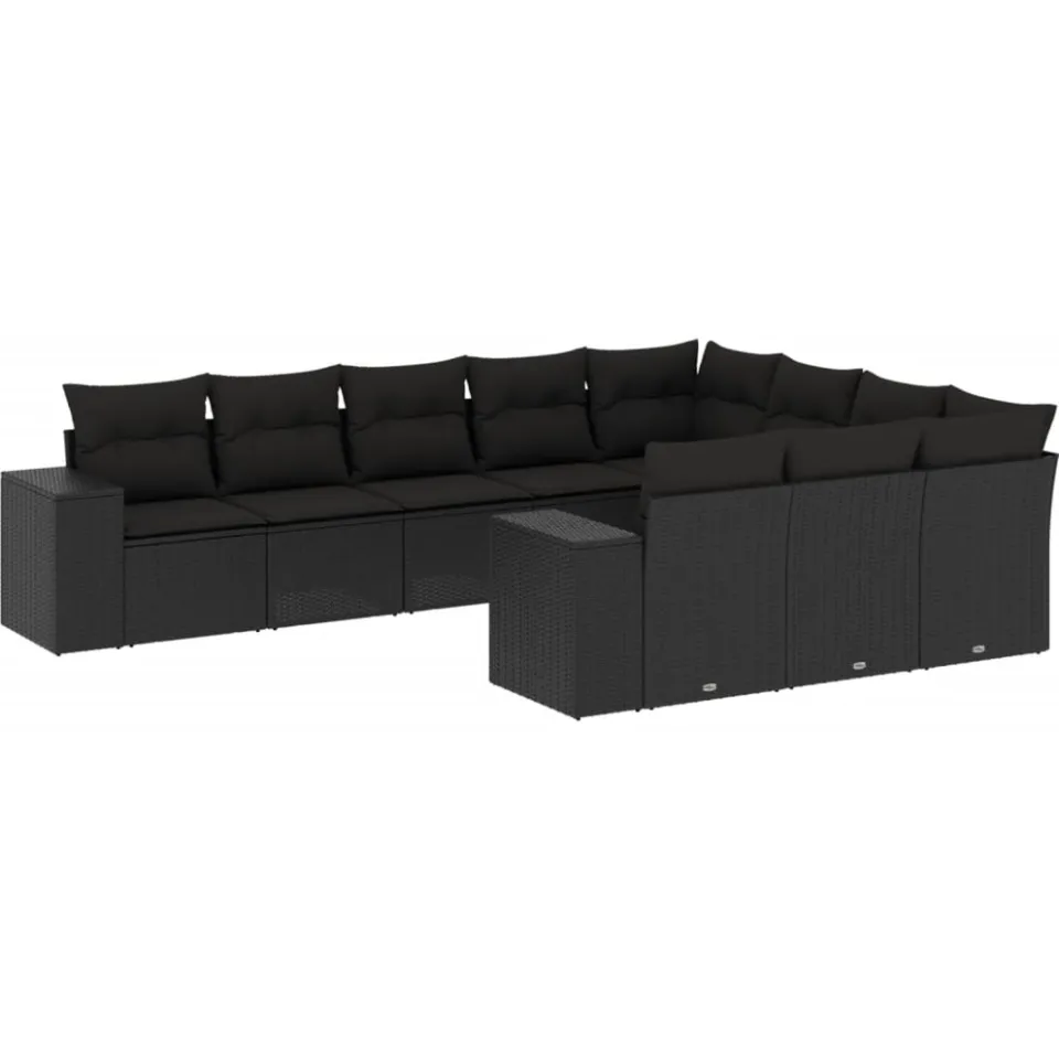 vidaXL 10-delige Loungeset met kussens poly rattan zwart, foto 3