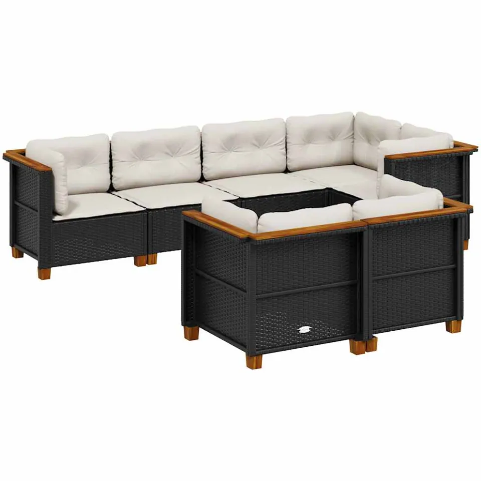 vidaXL 7-delige Loungeset met kussens poly rattan zwart, foto 3