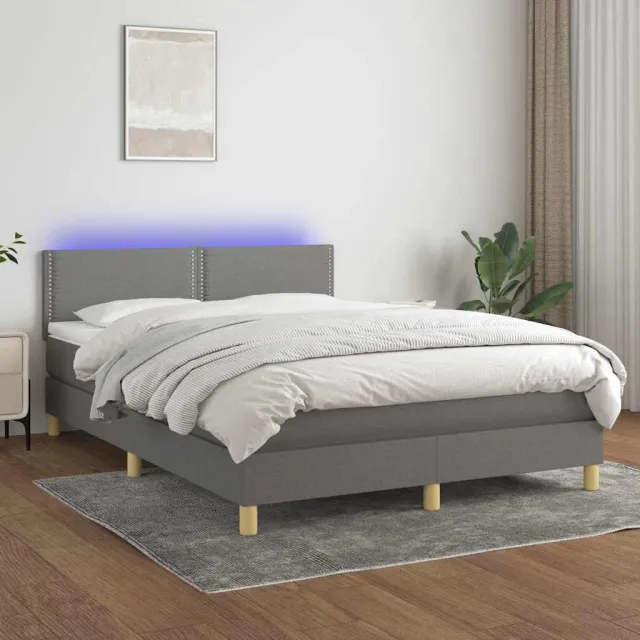 vidaXL Boxspring met matras en LED stof donkergrijs 140x200 cm grijs