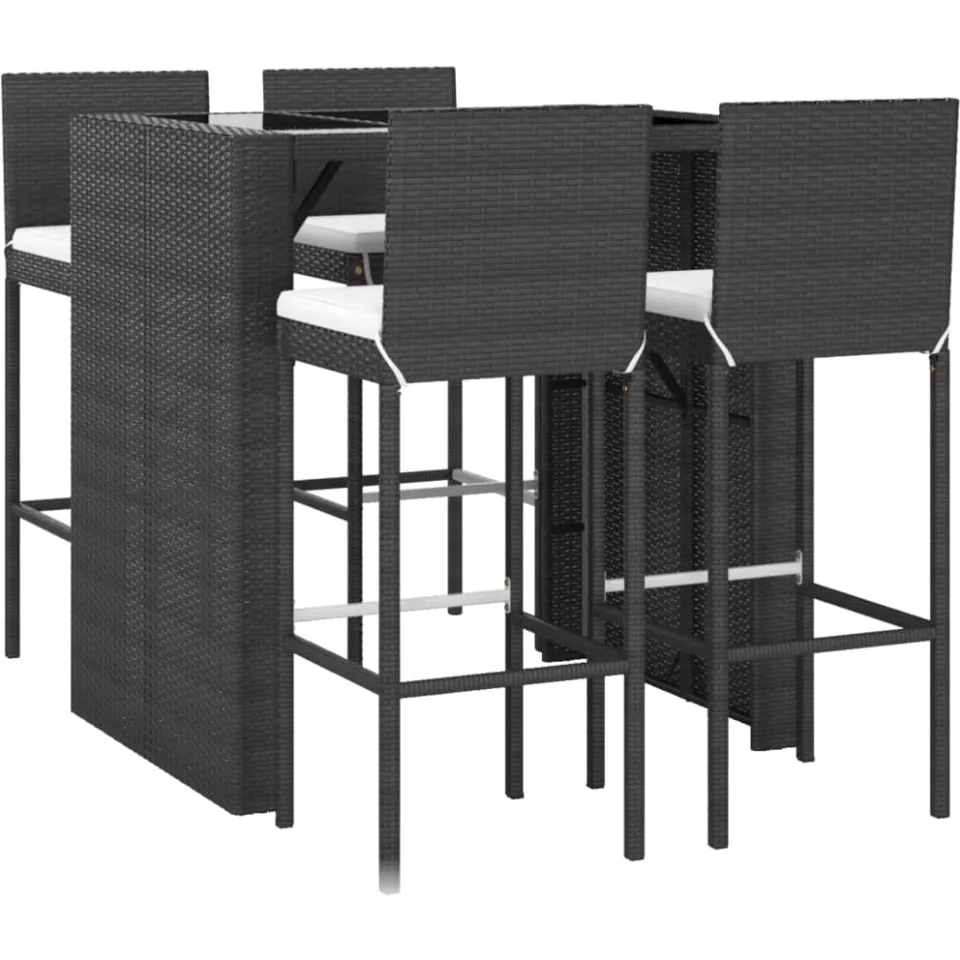 vidaXL 5-delige Tuinbarset met kussens poly rattan zwart
