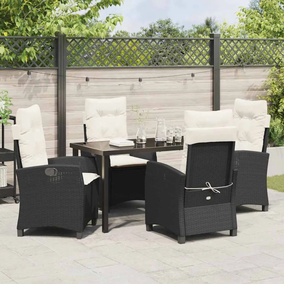 vidaXL Tuin eettafelset 5 st Zwart poly rattan, foto 3