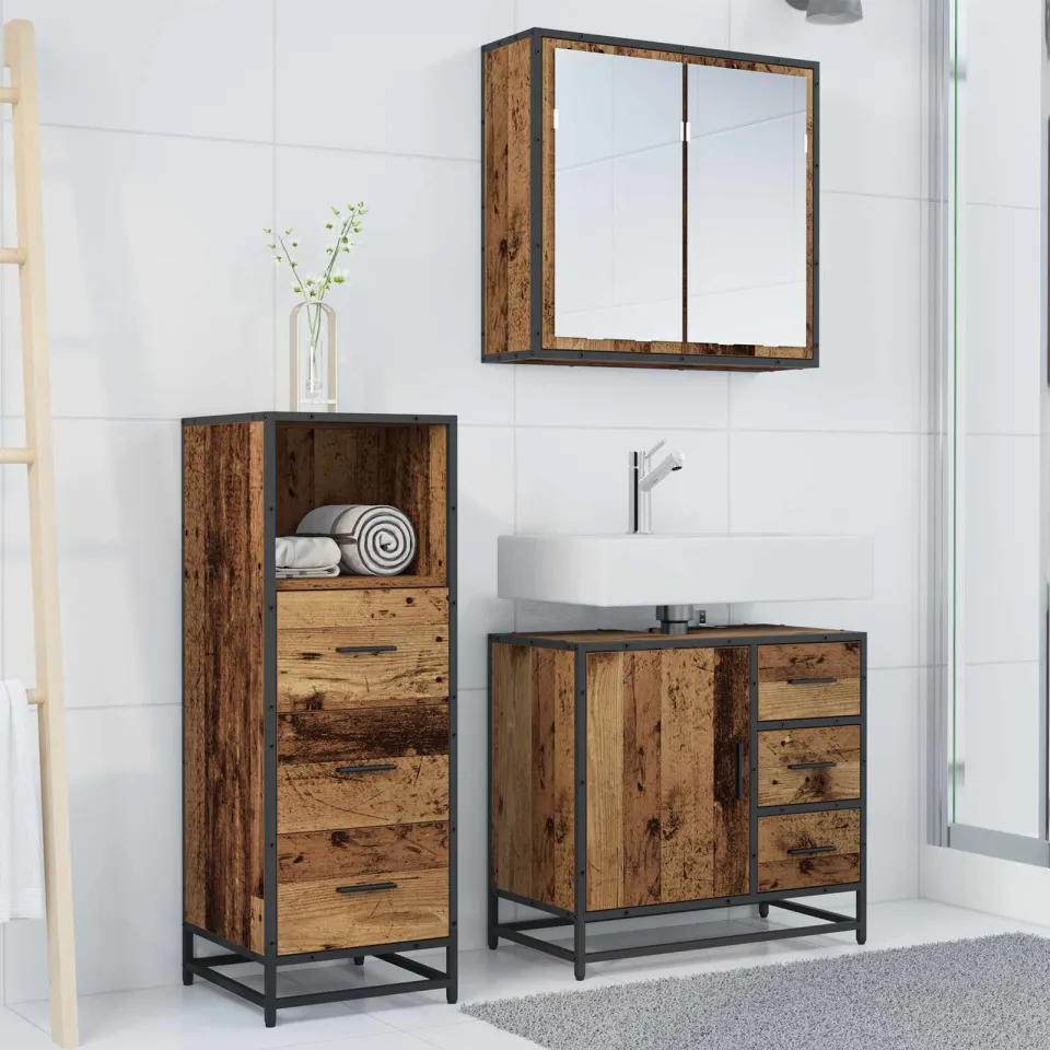 vidaXL Badkamermeubelset 3 st Oud Hout 35 x 37,5 x 100 cm Bewerkt hout bruin, foto 3