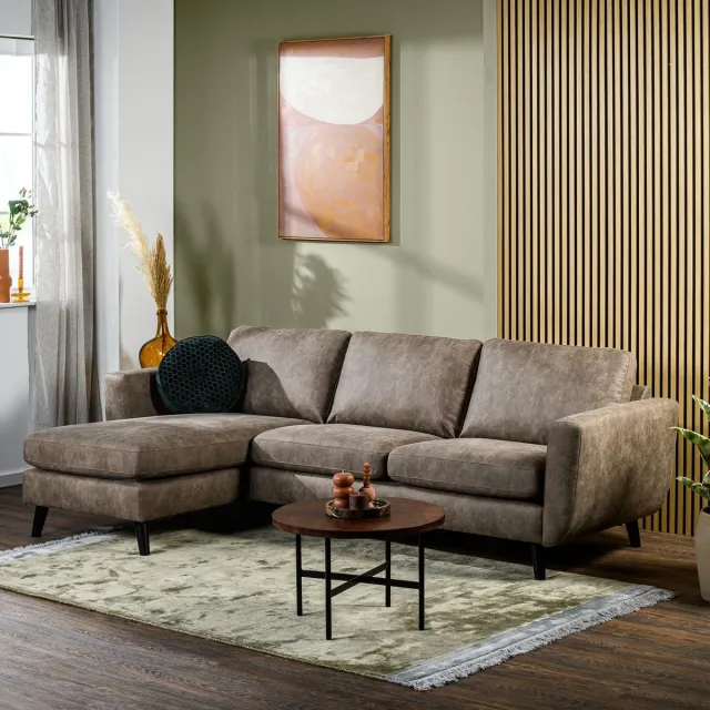 Giga Living 3-Zits Bank Taupe - Stof/Textiel - 258x155x83cm - 3-Zits Bank Savannah - Giga Meubel