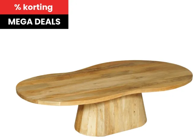 Mahom Mangohouten Salontafel Japandi Torino Organische Vorm Massief Mahom Industrieel - Kleine tafel van Mangohout & Metaal - Industriële Huiskamertafel Bruin