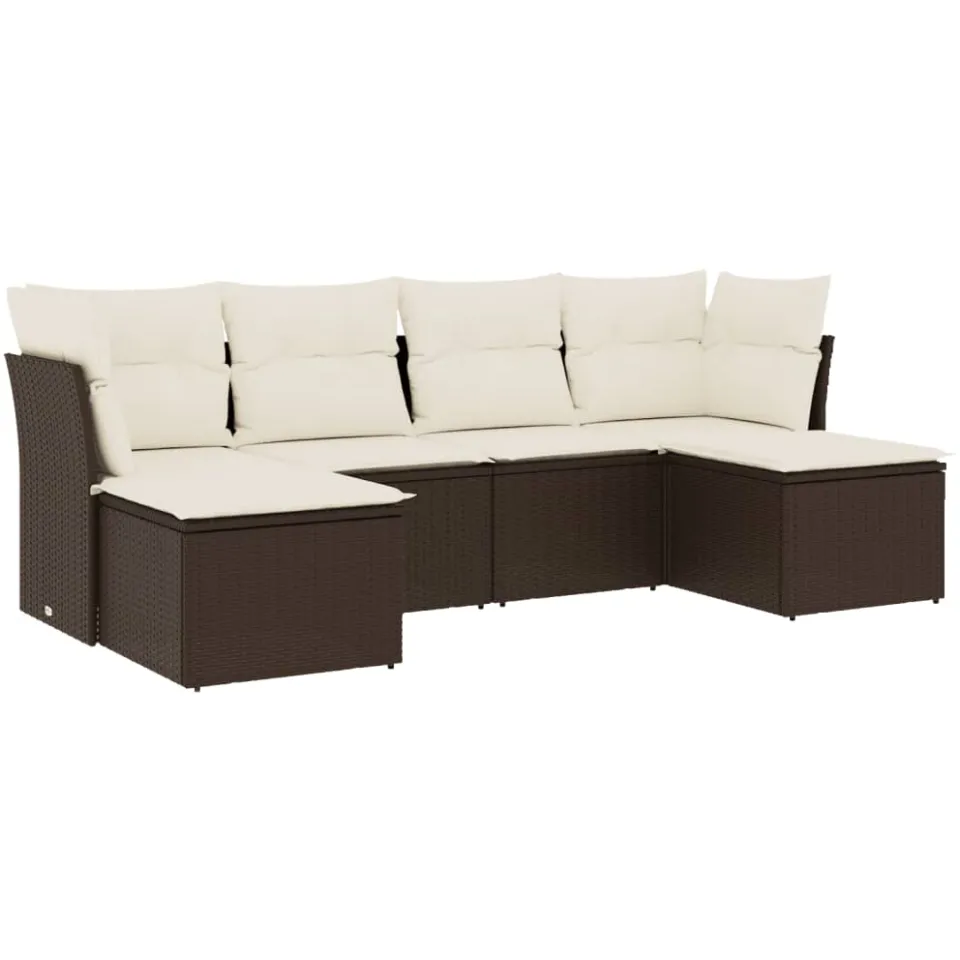 vidaXL 6-delige Loungeset met kussens poly rattan bruin, foto 3