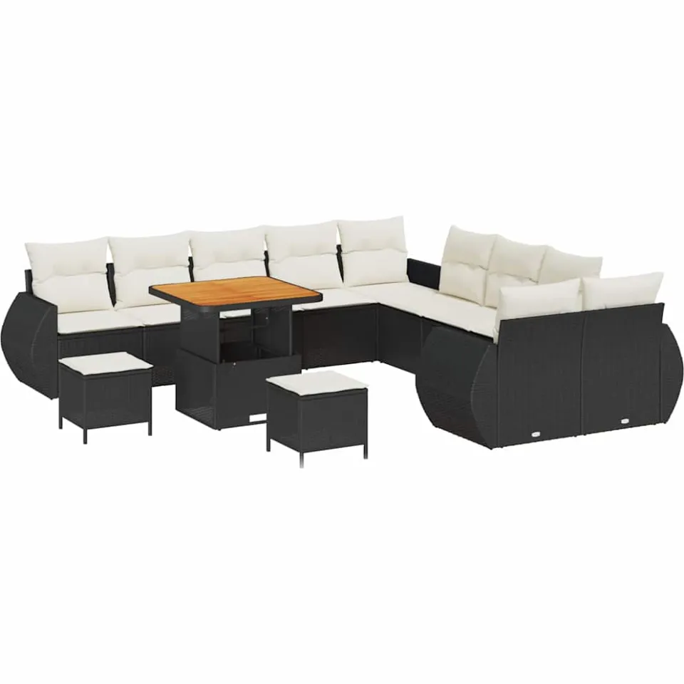 vidaXL Tuinbankenset 13 st Zwart poly rattan