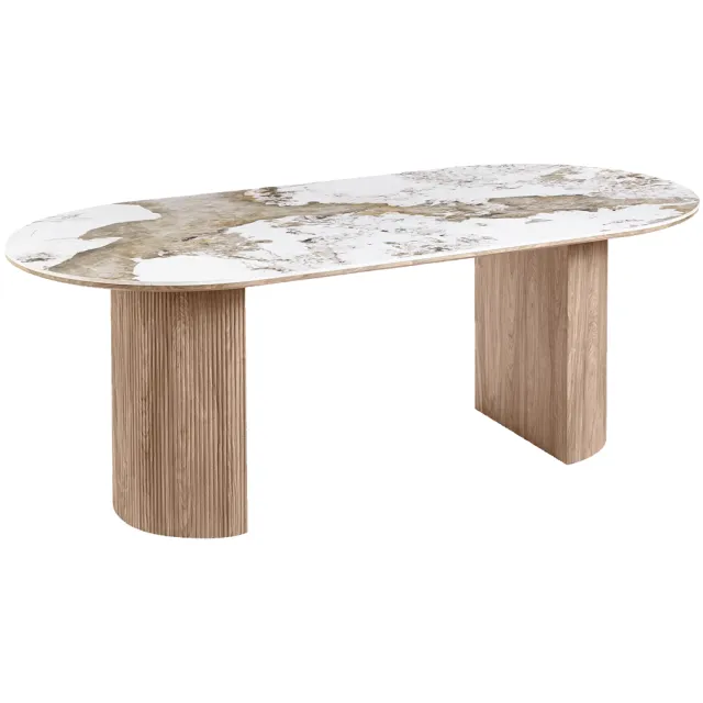 Artichok Ronda houten eettafel met keramiek blad bruin - 210 x 100 cm
