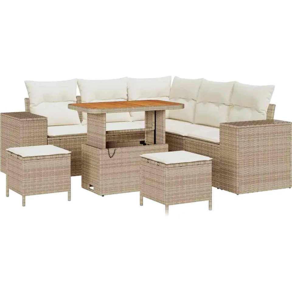 vidaXL Tuin Sofa Set 8 st Beige poly rattan, foto 4