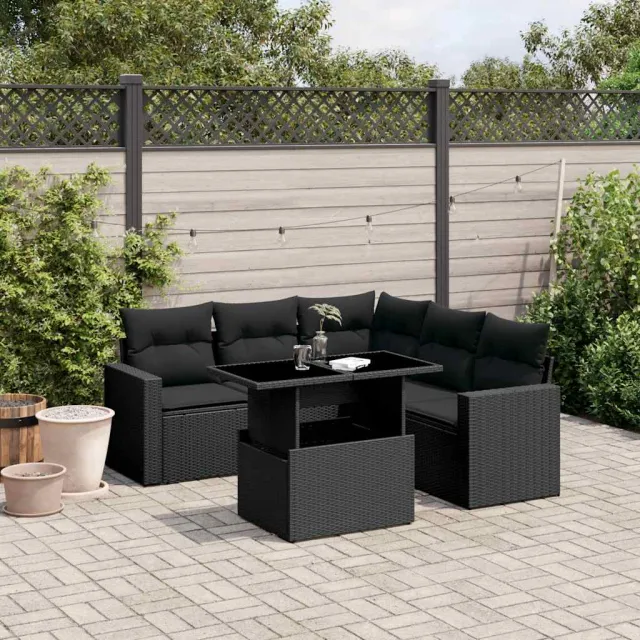vidaXL 6-delige Loungeset met kussens poly rattan zwart, foto 2