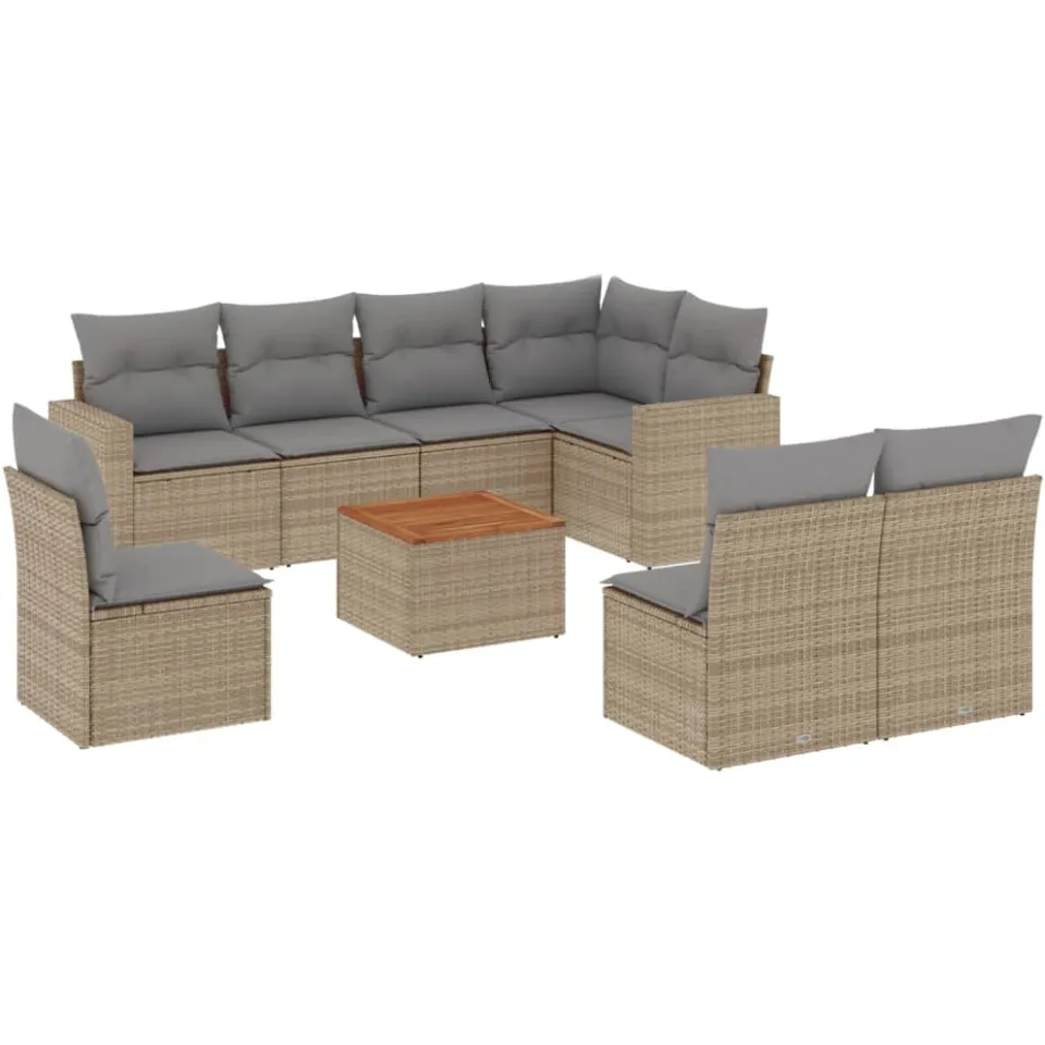 vidaXL 9-delige Loungeset met kussens poly rattan beige, foto 3