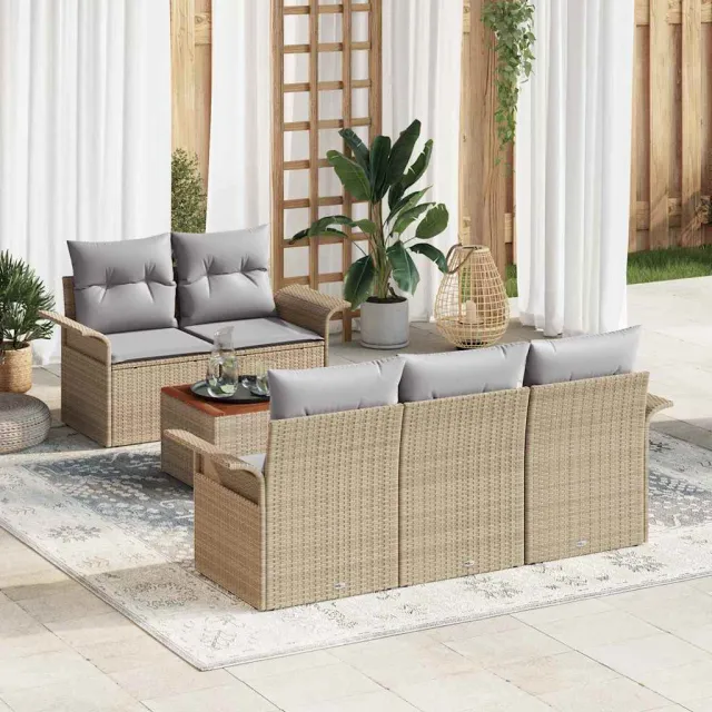 vidaXL Tuinbankenset 6 st Beige poly rattan, foto 2