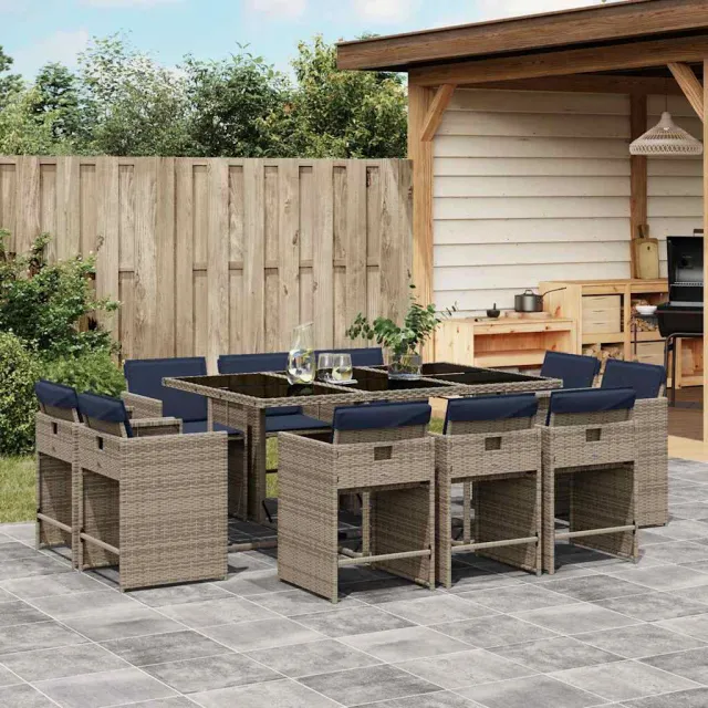 vidaXL 11-delige tuinset met kussens, grijs polyrotan