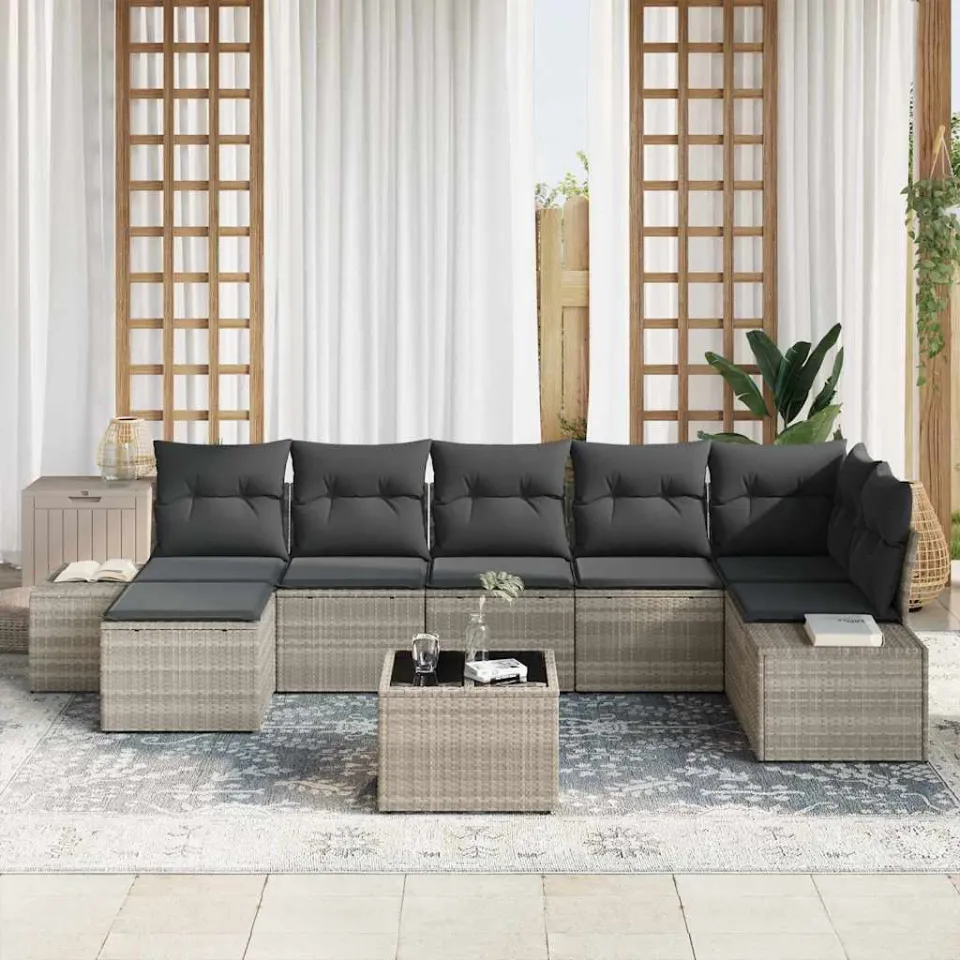 vidaXL Tuin Sofa Set 7 st Lichtgrijs poly rattan, foto 3